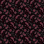 1 piece, All Over Paisley Bandana Imported 100% Cotton, Black with Red, 22" x 22"