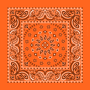 Orange, Square Burst Paisley Bandana Imported 100% Cotton, 1 piece, 22" x 22"