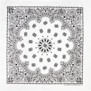 1 piece, CM Western Paisley Bandanas in Bulk Imported 100% cotton, White, 27" x 27"