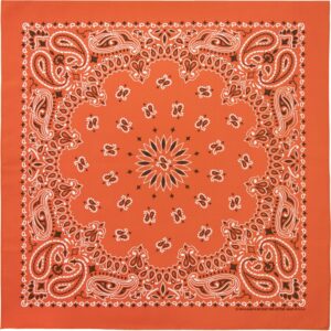 12 pieces, CM Western Paisley Bandanas in Bulk Imported 100% cotton, Orange, 27" x 27"