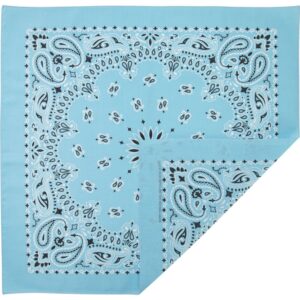 1 piece, CM Western Paisley Bandanas in Bulk Imported 100% cotton, Light Blue, 27" x 27"