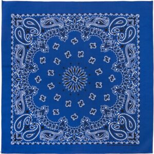12 pieces, CM Western Paisley Bandanas in Bulk Imported 100% cotton, Royal Blue, 27" x 27"