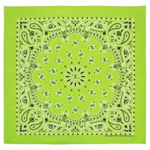 600pcs/Case, Western Paisley Bandana - Made in USA 100% Cotton, Lime Green, 22" x 22"