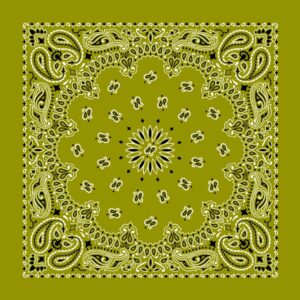 600pcs/Case, Western Paisley Bandana - Made in USA 100% Cotton, Olive Green, 22" x 22"