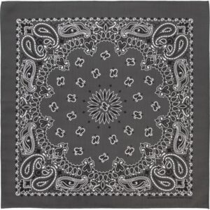 1 piece, CM Western Paisley Bandanas in Bulk Imported 100% cotton, Charcoal Grey, 27" x 27"