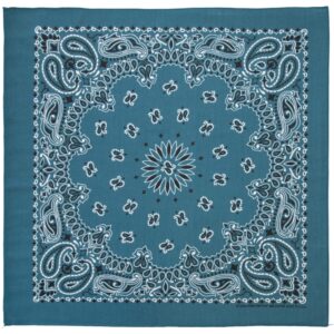600pcs/Case, Western Paisley Bandana - Made in USA 100% Cotton, Mirage Blue, 22" x 22"