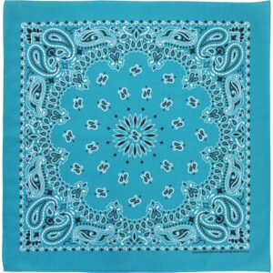 600pcs/Case, Western Paisley Bandana - Made in USA 100% Cotton, Turquoise, 22" x 22"