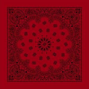 600pcs/Case, CM Western Paisley Bandanas in Bulk Imported 100% cotton, Black on Red, 27" x 27"