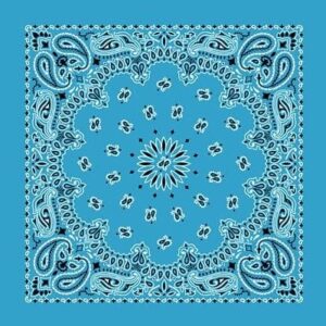 600pcs/Case, Western Paisley Bandana - Made in USA 100% Cotton, Light Blue, 22" x 22"