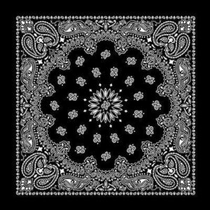 12 pieces, Western Paisley Bandana - Made in USA 100% Cotton, Black, 22" x 22"