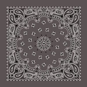12 pieces, Western Paisley Bandana - Made in USA 100% Cotton, Charcoal Grey, 22" x 22"