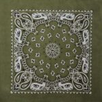 12 pieces, CM Western Paisley Bandanas in Bulk Imported 100% cotton, Olive Green, 22" x 22"