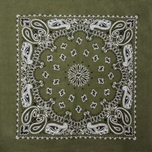 12 pieces, CM Western Paisley Bandanas in Bulk Imported 100% cotton, Olive Green, 22" x 22"