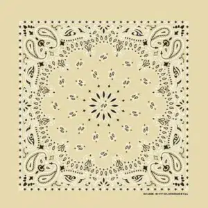 1 piece, Western Paisley Bandana - Made in USA 100% Cotton, Beige, 22" x 22"