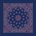 1 piece, Western Paisley Bandana - Made in USA 100% Cotton, Blue with Red and White, 22" x 22"