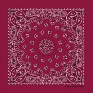1 piece, Western Paisley Bandana - Made in USA 100% Cotton, Burgundy / Wine, 22" x 22"