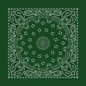 1 piece, Western Paisley Bandana - Made in USA 100% Cotton, Hunter Green, 22" x 22"