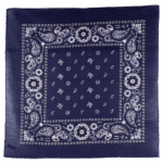 Royal Blue Square Floral Paisley Bandana - Single Piece 22x22
