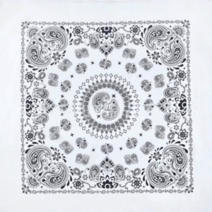 1 piece, White Paisley Novelty Print Bandana, 100% Cotton, White, 27″ x 27″