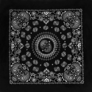 1 piece, Black Paisley Novelty Print Bandana, 100% Cotton, Black, 27″ x 27″