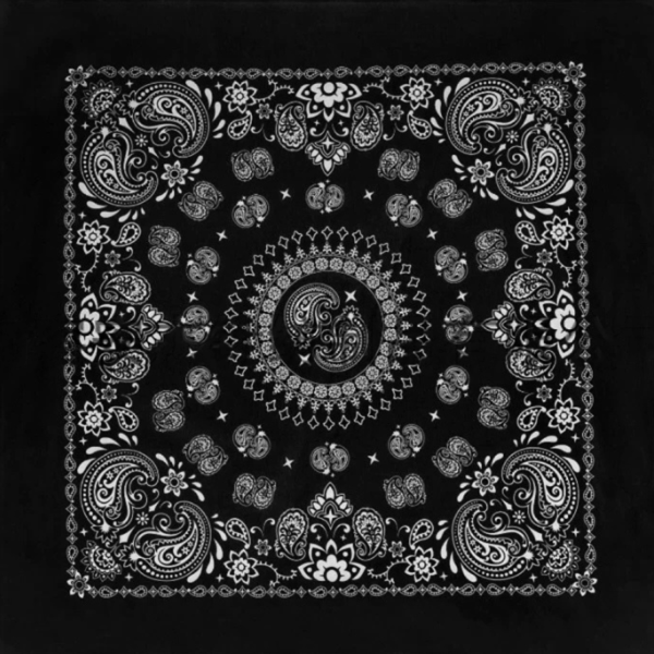 1 piece, Black Paisley Novelty Print Bandana, 100% Cotton, Black, 27″ x 27″