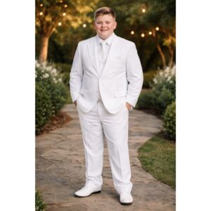 NEW Boys First Holy Communion Suit - White 5 Piece w/Garment Bag - Size 8H