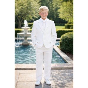 NEW Boys First Holy Communion Suit - White 5 Piece w/Garment Bag - Size 8