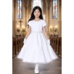 NEW Girls First Holy Communion Dress Size 10X Satin & Crystal Organza Tea-Length