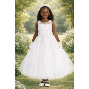 NEW Girls First Holy Communion Dress Size 10 -Embroidered Tulle Dress 3D Flowers
