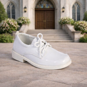 NEW Boy's Communion Dress Shoe - White/Patent Leather Square Toe -Size 4
