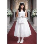 NEW Girl First Holy Communion Dress Size 16X Satin Silver Corded Trim Tea-Length