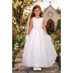 NEW Girls First Holy Communion Dress Size 7 Tulle Beaded Emb Rhinestone Organza