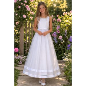 NEW Girls First Holy Communion Dress Size 10X - Satin Bodice Tulle Pearl Neckline