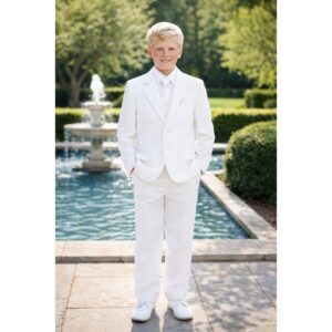 NEW Boys First Holy Communion Suit Size 8 - White 5 Piece w/Garment Bag