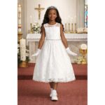 NEW Girls First Holy Communion Dress Size 10 Embroidered Tulle Sequin Tea-Length