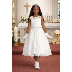 NEW Girls First Holy Communion Dress Size 10 Embroidered Tulle Sequin Tea-Length