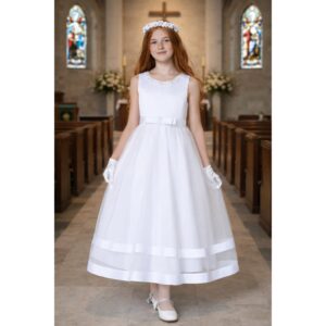 NEW Girls First Holy Communion Dress Size 12X - Satin Bodice Tulle Pearl Neckline