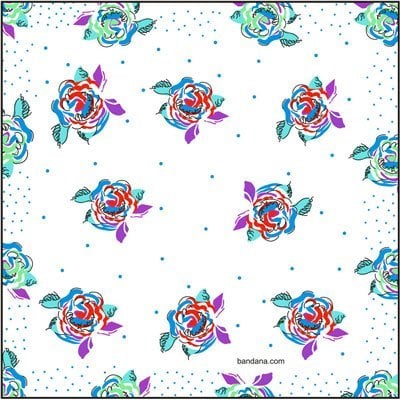 Ladies Floral Handkerchief - B - Blue Turqouise Purple Red - 12x12