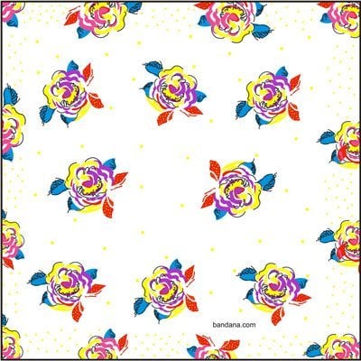 Ladies Floral Handkerchief - C - Yellow Blue Purple - 12x12