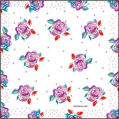 Ladies Floral Handkerchief - D - Purple Pink Turqouise - 12x12
