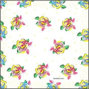 Ladies Floral Handkerchief - E - Pink Yellow Blue - 12x12