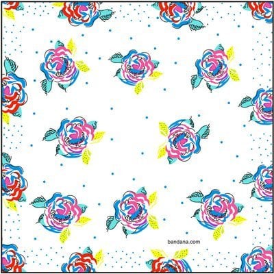 Ladies Floral Handkerchief - G - Blue Pink - 12x12