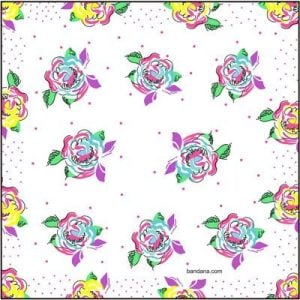Ladies Floral Handkerchief - H - Pink Turqouise Purple - 12x12