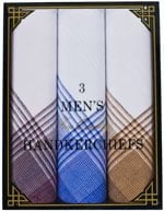 Mens Handkerchief Gift Box 3-Assorted Classic Plaid Colors - 15x15 -3 Pack - Imported