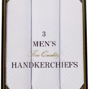 Mens Handkerchief Gift Box - White with Satin Stripes - 16x16 - 3 Pack - Imported