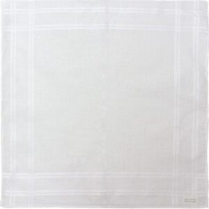 A plain white cloth is laid flat displaying a subtle grid pattern. It serves as a background for dining or decorative purposes in a simple and elegant setting.