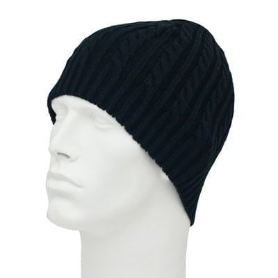 Womens Black Cable Knit Beanie - Ribbed Trim - Acrylic - Single Piece - Imported