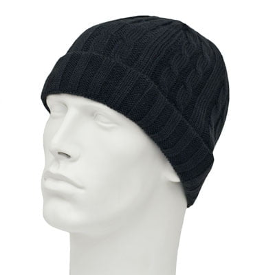 1pc Womens Black Cable Knit Hat - Cuffed - Acrylic - Single 1pc - Imported
