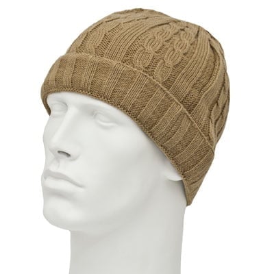 12pcs Womens Khaki Cable Knit Hats - Cuffed - Acrylic - Dozen Packed - Imported