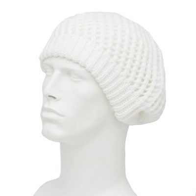 Womens White Knit Beret - Ribbed Trim - Acrylic - Single Piece - Imported